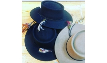 Unisex Wollen Felt Flat top feather hat